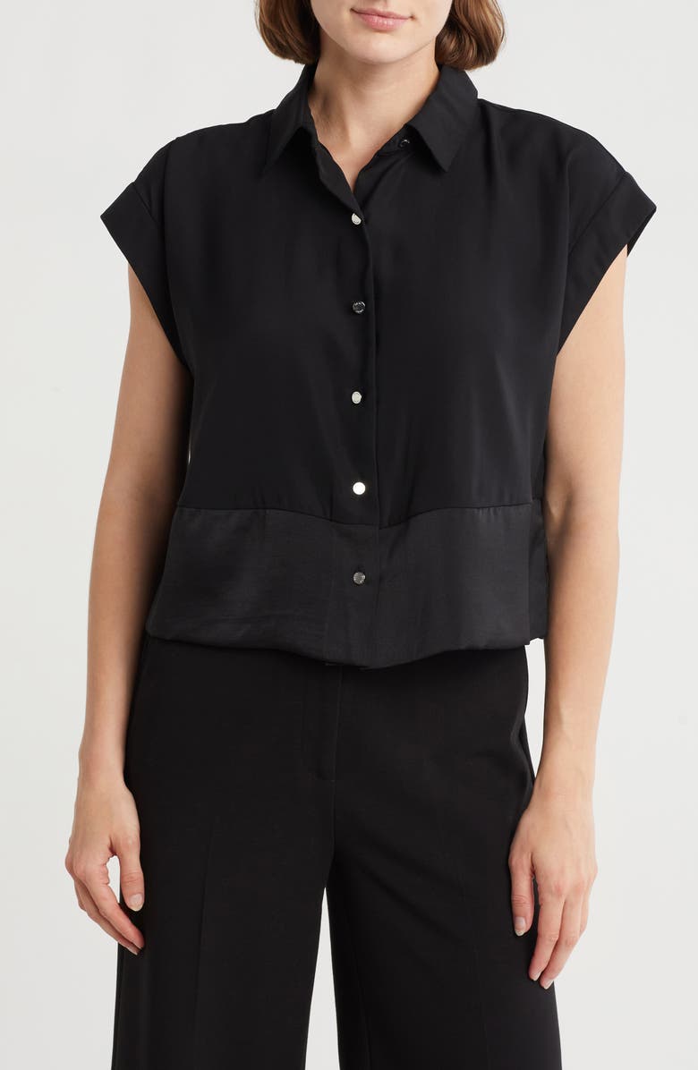 DKNY Short Sleeve Satin Button-Up Shirt, Main, color, 