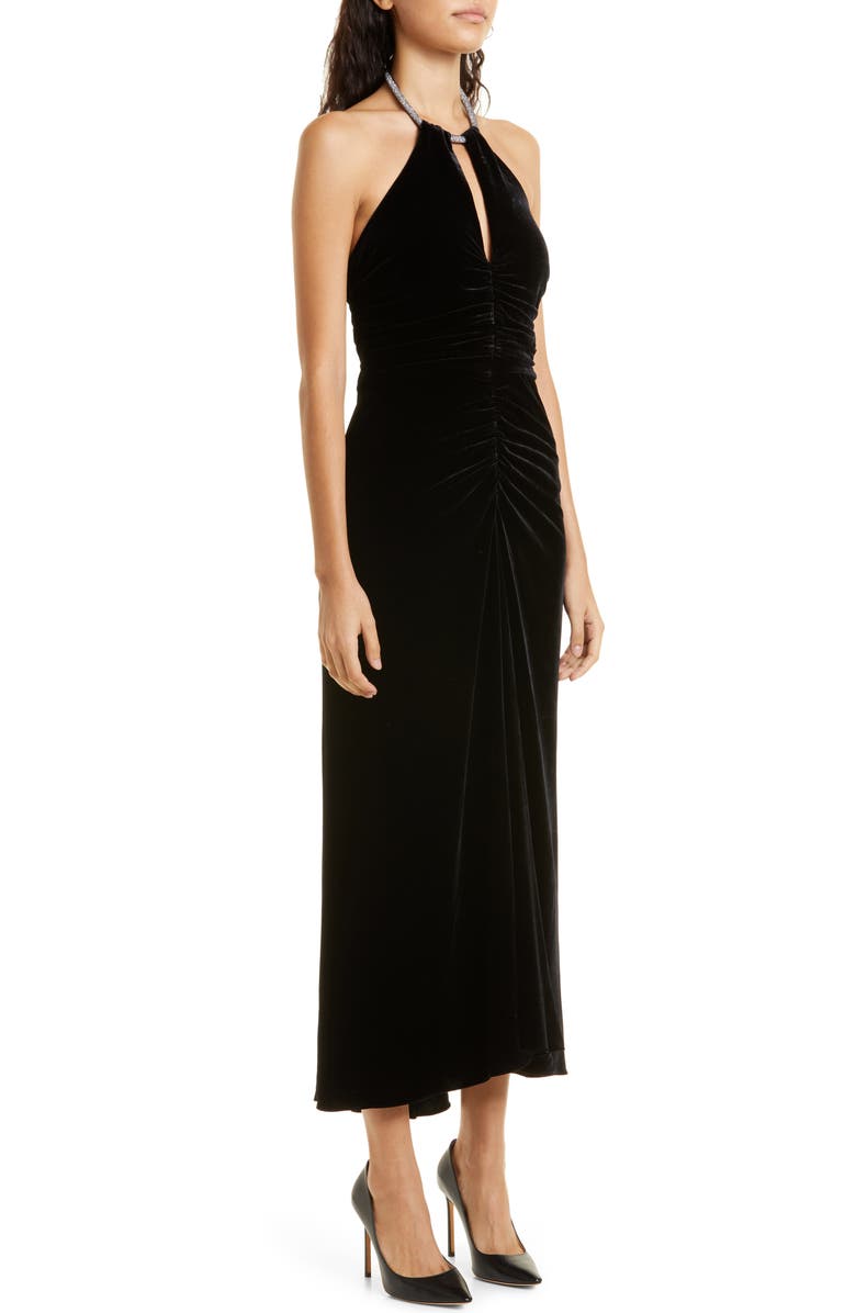 Veronica Beard Josette Beaded Halter Neck Velvet Dress, Alternate, color,