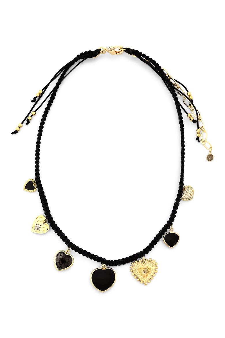 Black Suede Heart Charm Necklace, Main, color, BLACK