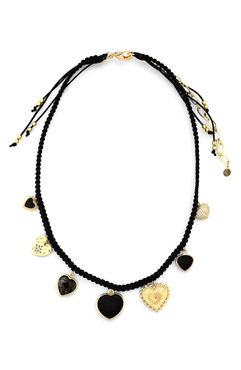 Panacea Black Suede Heart Charm Necklace, Main, color, Black