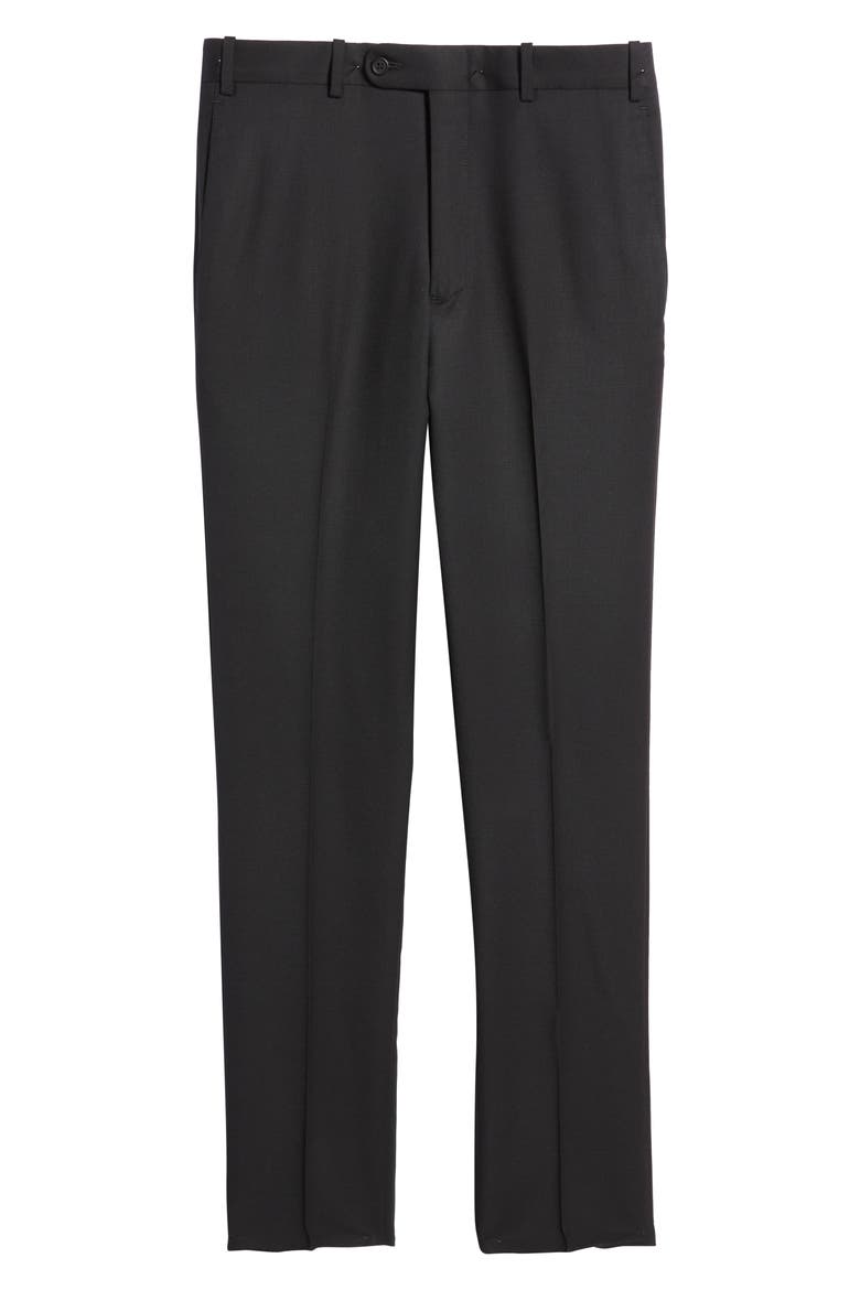 Flat Front Stretch Wool Trousers, Alternate, color, BLACK