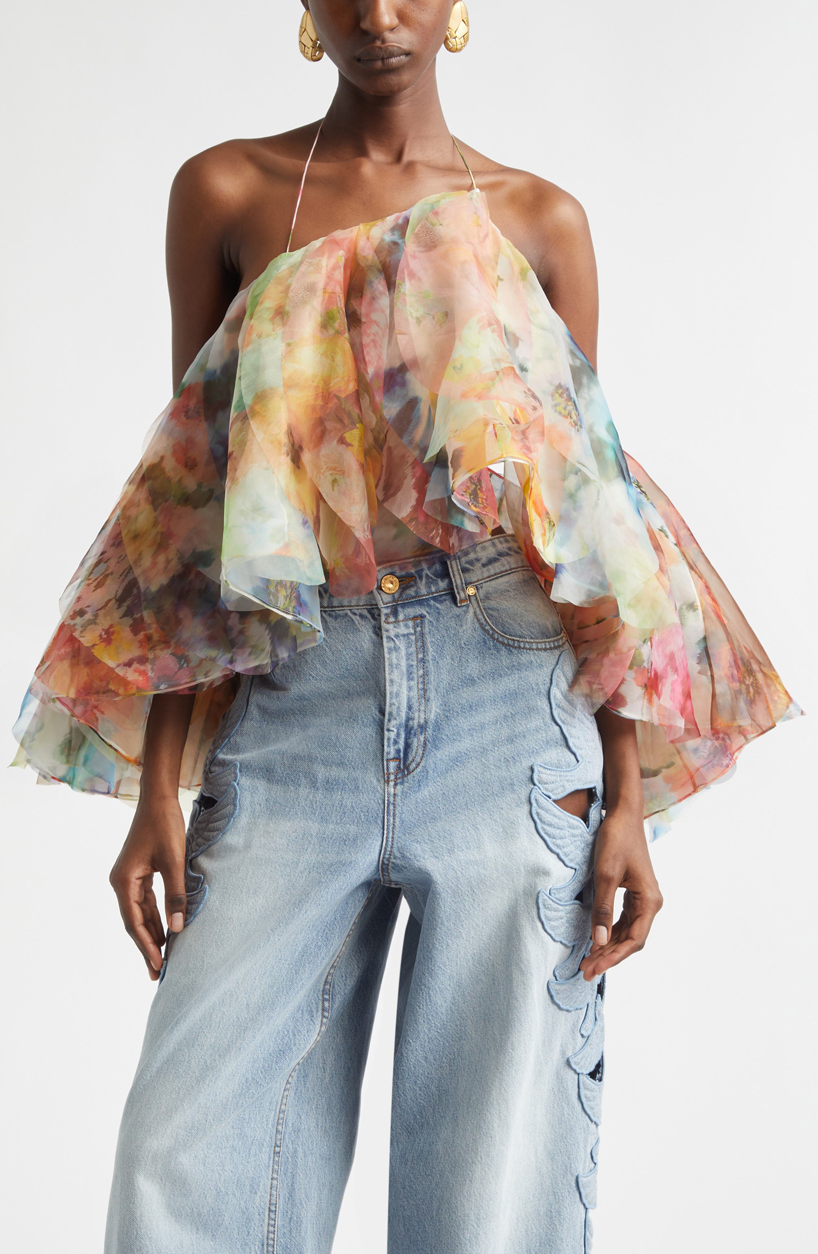 Zimmermann Luna Floral Fanned Halter Top (Women) | Nordstrom