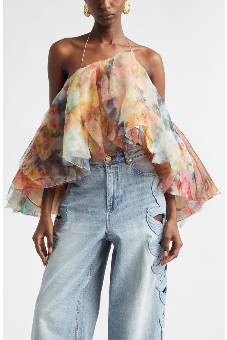 Luna Floral Fanned Halter Top, Main, color, SPLICED FLORAL