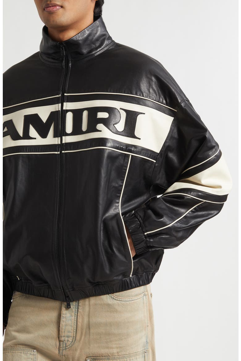 Sport Logo Lambskin Leather Jacket, Alternate, color, BLACK