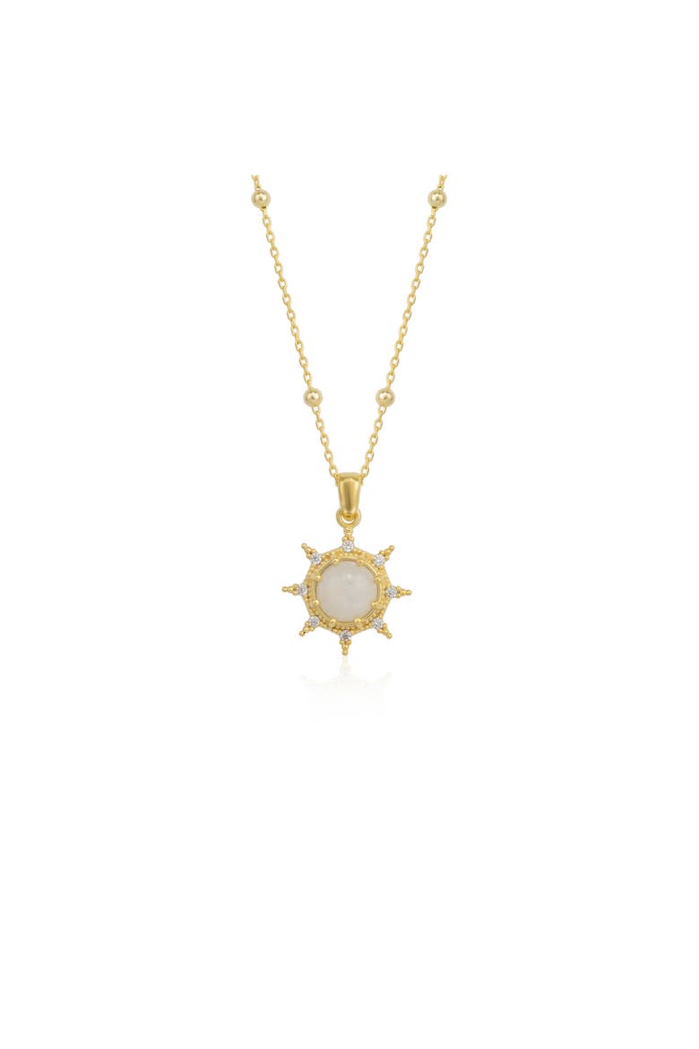 Moonstone Sun Sterling Silver Pendant Necklace With Beaded Chain, Main, color, Gold