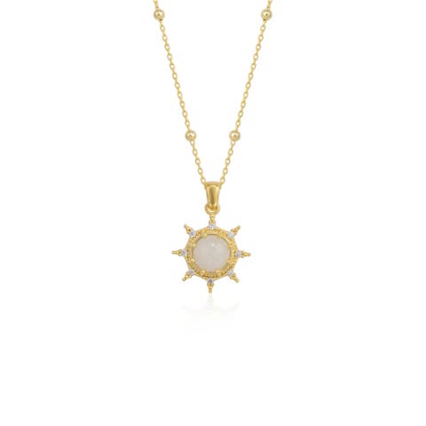 Moonstone Sun Sterling Silver Pendant Necklace With Beaded Chain