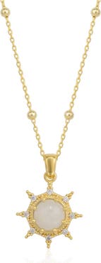 Spero London Moonstone Sun Sterling Silver Pendant Necklace With Beaded Chain
