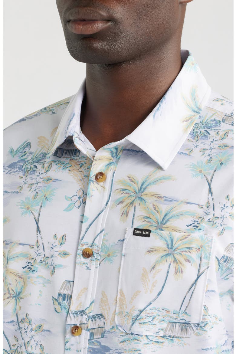 Eldora Tropical Print Short Sleeve Performance Button-Up Shirt, Alternate, color, WHITE