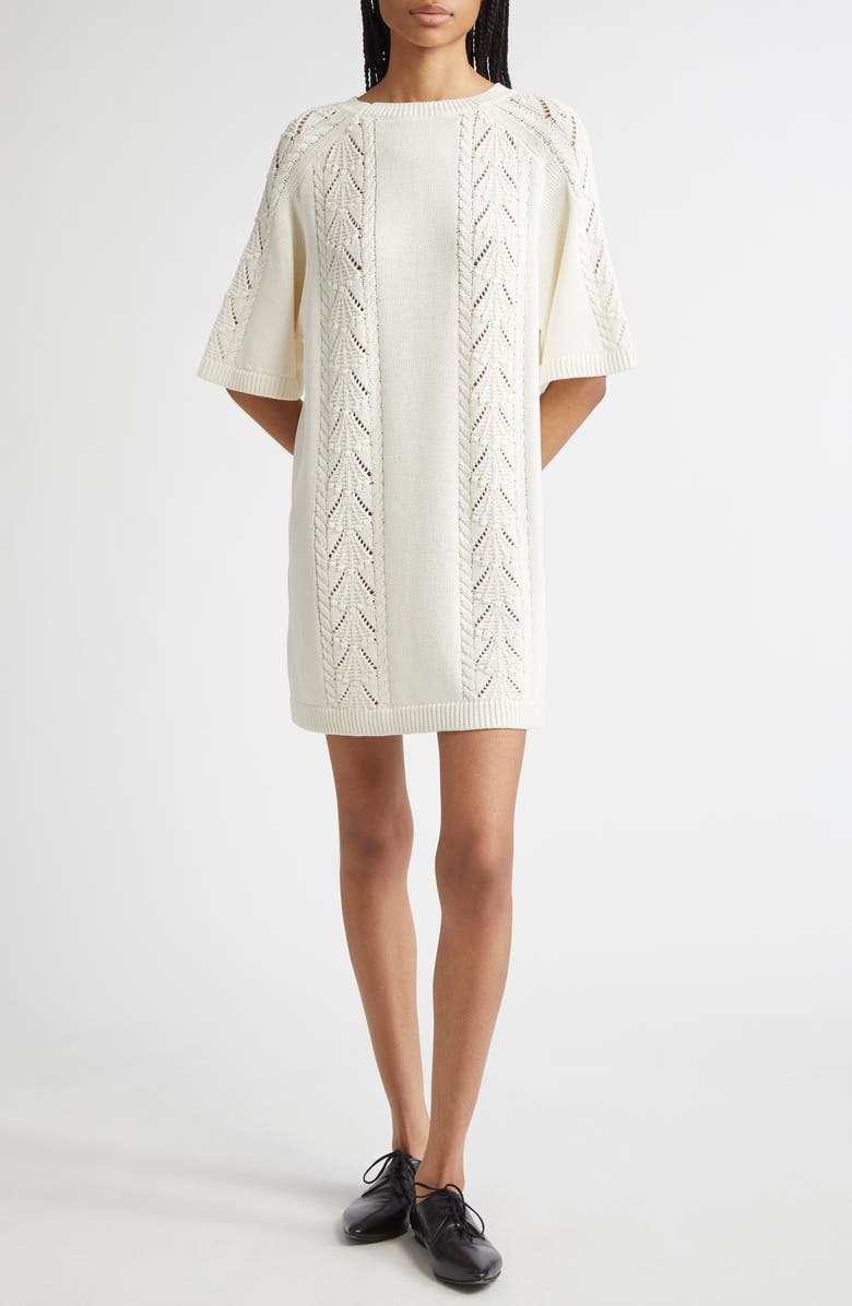 LOULOU DE SAISON Arman Oversize Cotton Mini Sweater Dress, Main, color, Ivory
