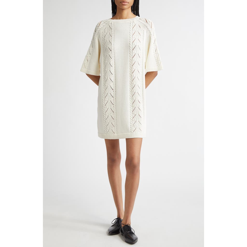 Loulou De Saison Oversized Short Dress With Knit Patterns In White