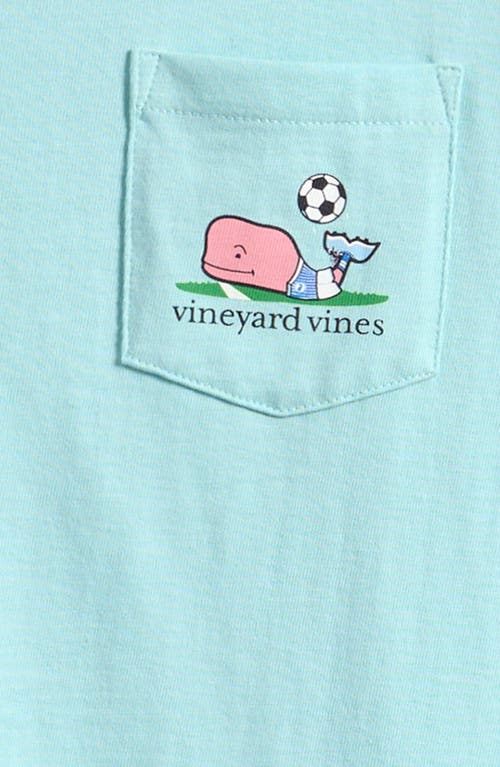 Vineyard Vines Kids' Soccer Whale Cotton Graphic Pocket T-shirt In Aqua Haze