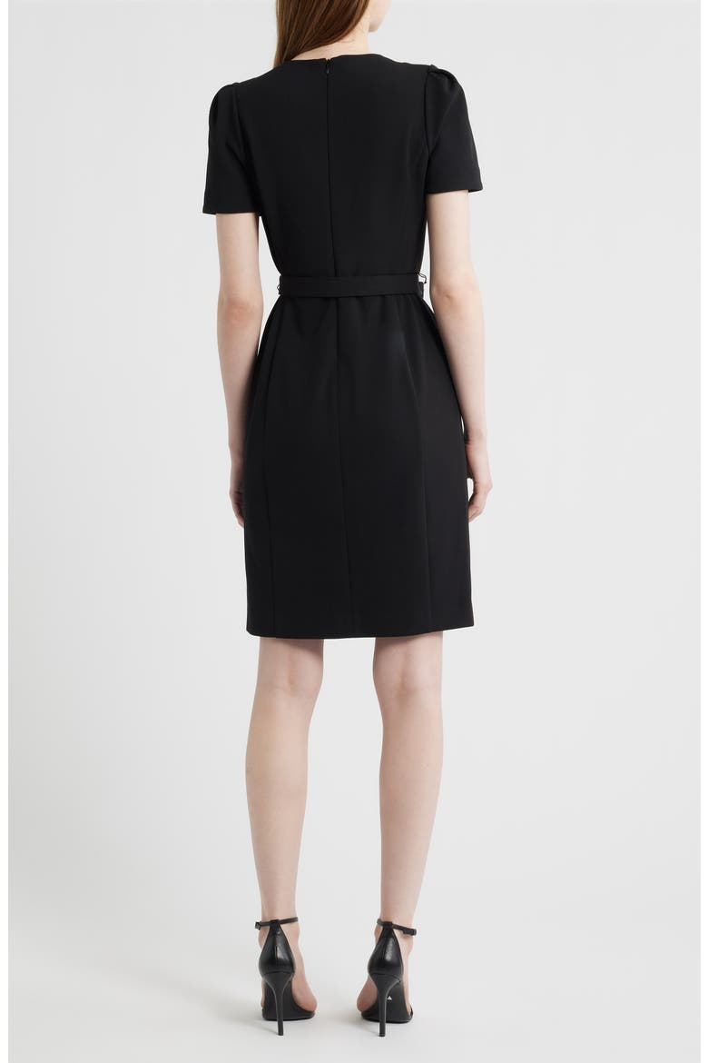 Belted Cool Crepe Sheath Dress, Alternate, color, ANNE BLACK