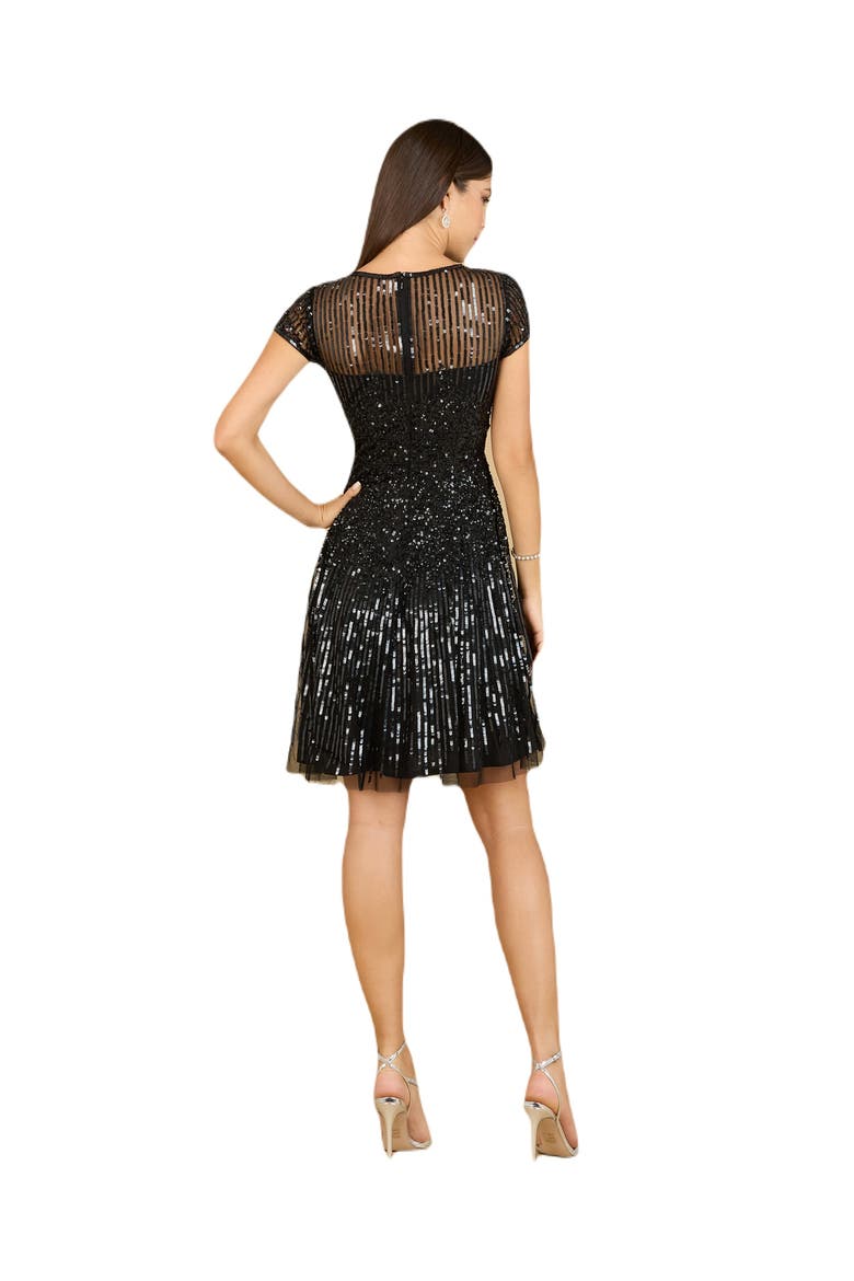 Cap Sleeve Sequin Short Dress, Alternate, color, Black