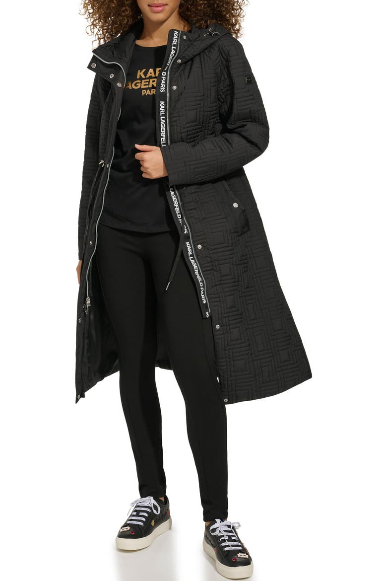 Hooded Quilted Long Jacket, Alternate, color, BLACK