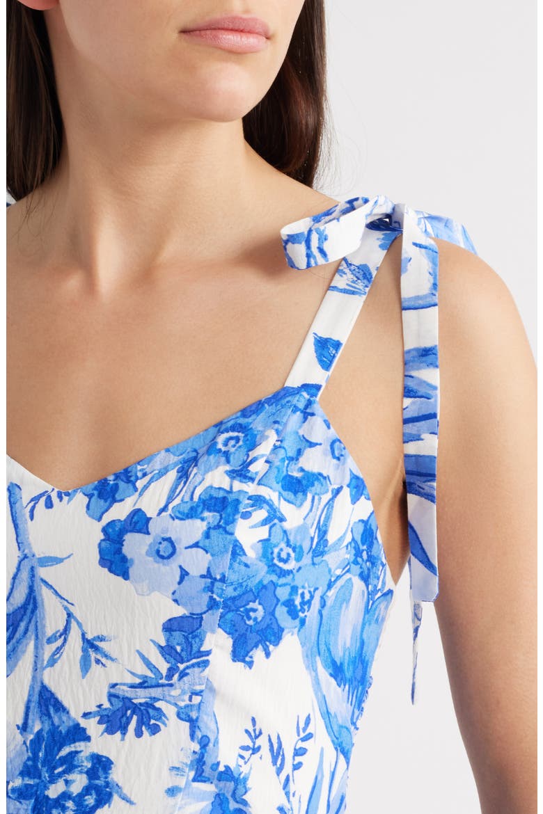 Floral Toile Corset Sundress, Alternate, color, WHITE/ BLUE