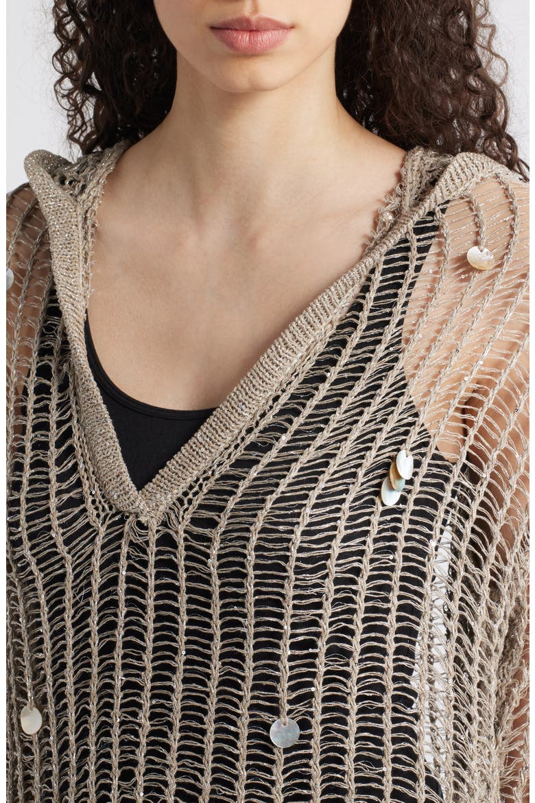Aaliyah Sequin Open Stitch Hooded Sweater, Alternate, color, GRAY