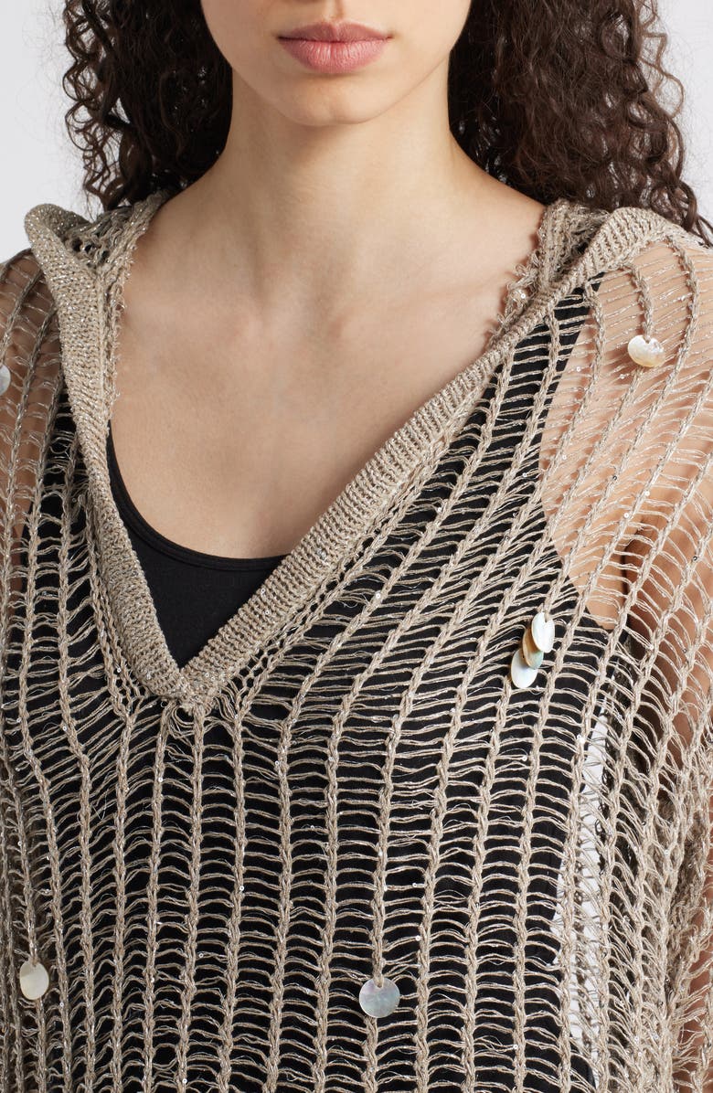 NIKKI LUND Aaliyah Sequin Open Stitch Hooded Sweater, Alternate, color, Gray