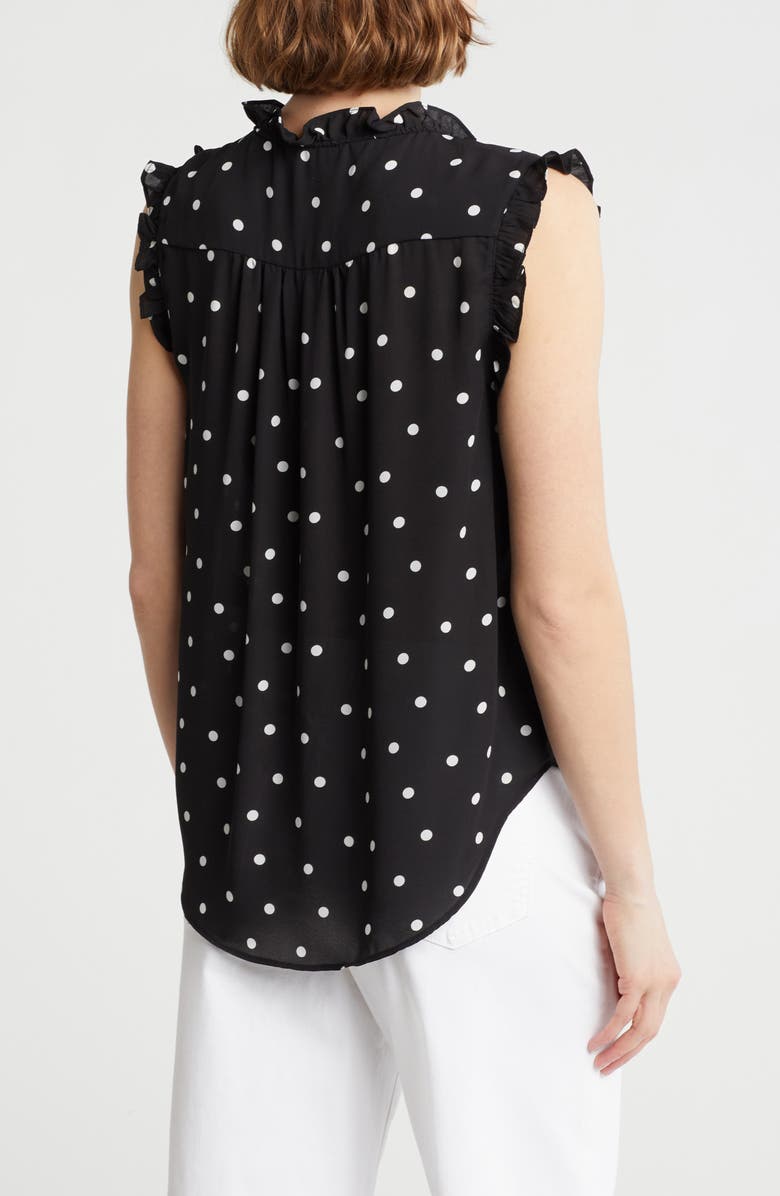 T Tahari Ruffle Sleeveless Top, Alternate, color, Black/ White Dot
