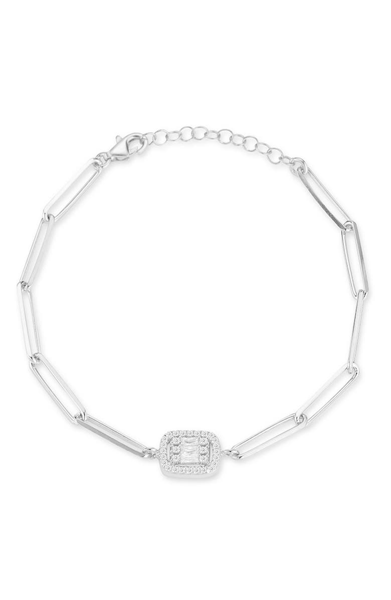 GLAZE JEWELRY Cubic Zirconia Paper Clip Chain Bracelet, Main, color, Silver