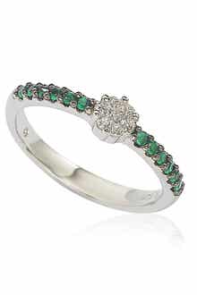 SUZY LEVIAN Sterling Silver White CZ Cluster & Pavé Green CZ Band Ring