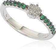 SUZY LEVIAN Sterling Silver White CZ Cluster & Pavé Green CZ Band Ring