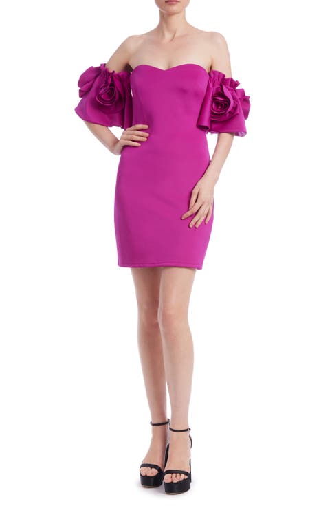 Rosette Off the Shoulder Cocktail Minidress