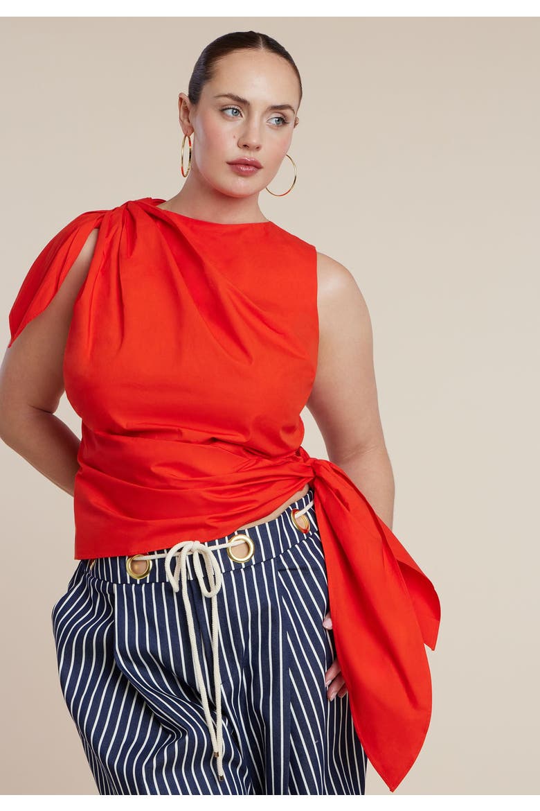 Twist Tie Poplin Top, Alternate, color, DEEP POPPY