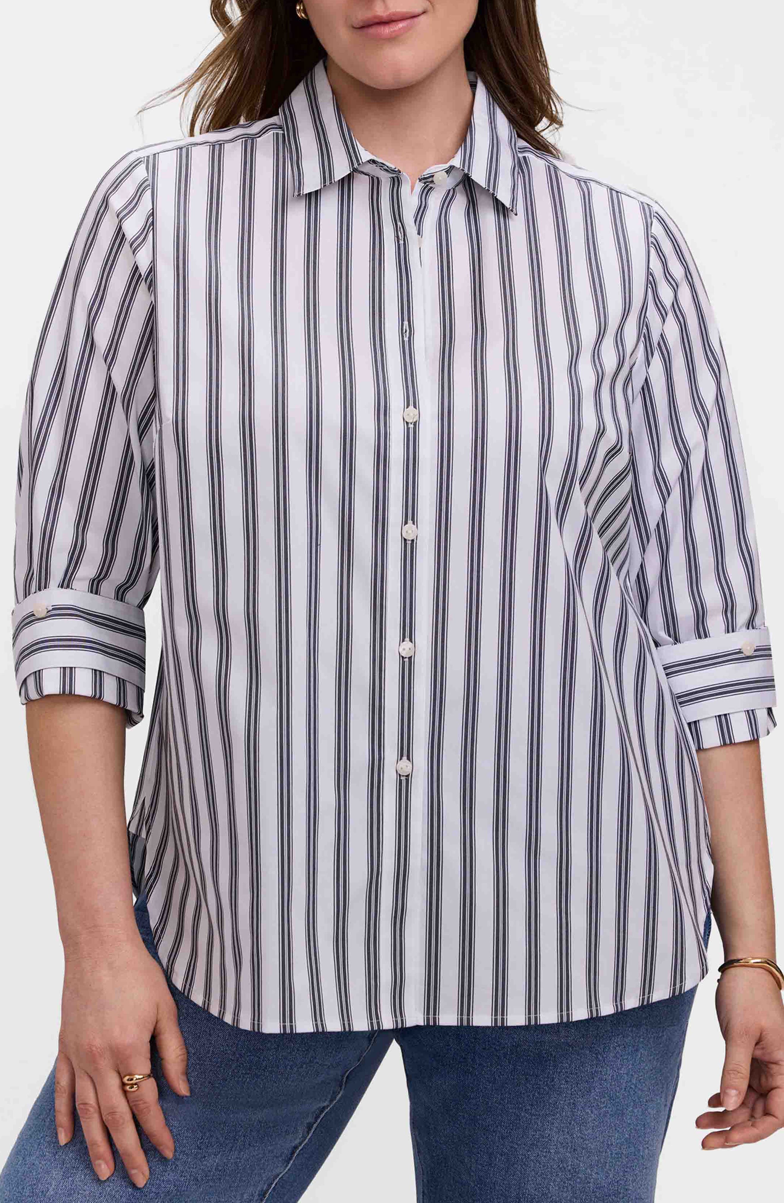 Meghan Stripe Cotton Blend Button-Up Shirt