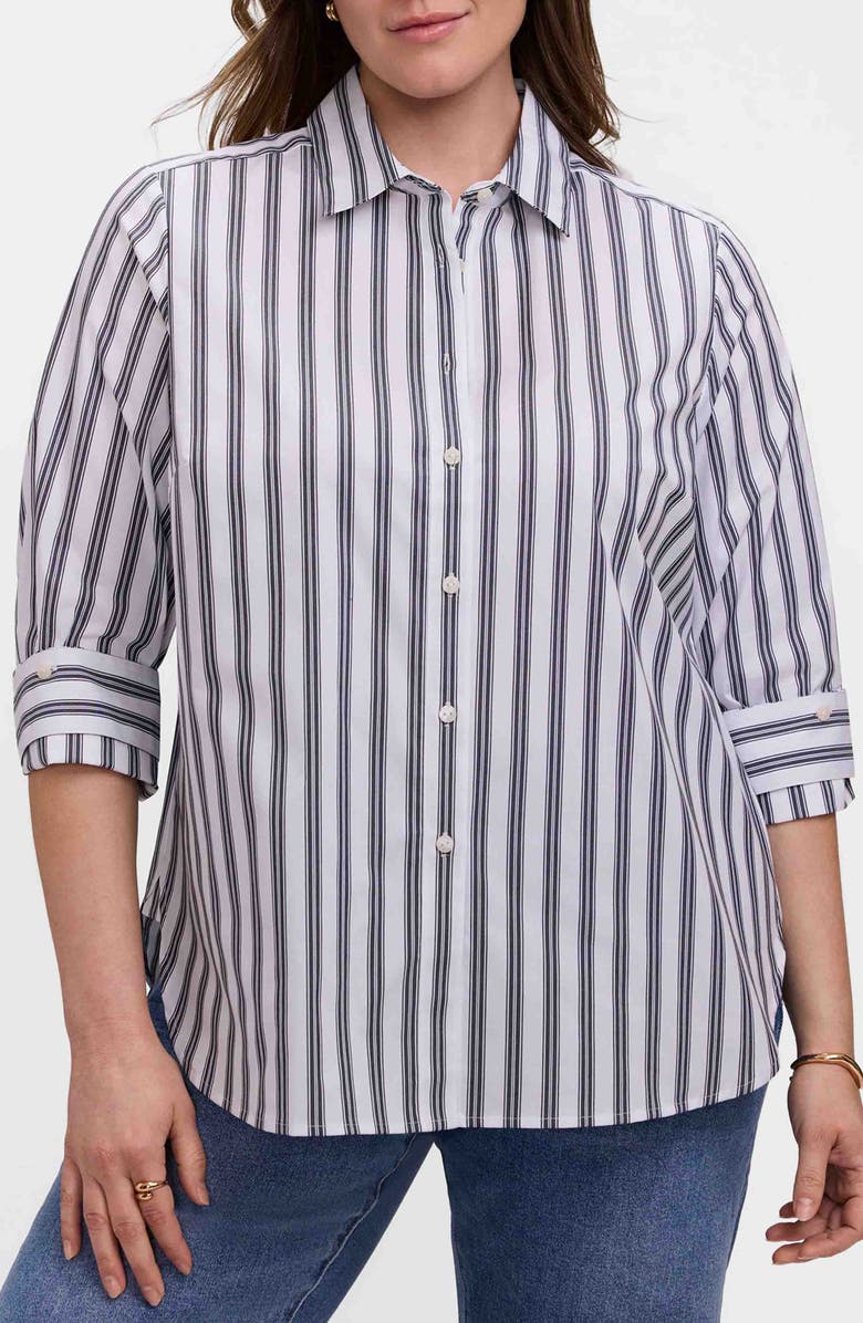 Foxcroft Meghan Stripe Cotton Blend Button-Up Shirt, Main, color, 