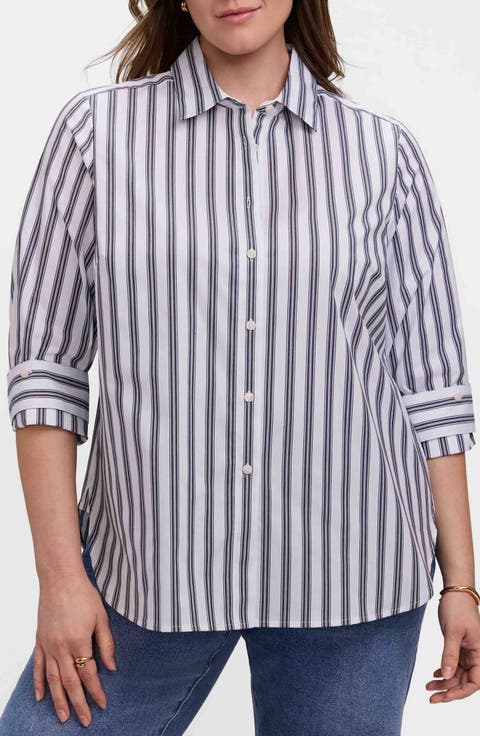 Meghan Stripe Cotton Blend Button-Up Shirt (Plus)