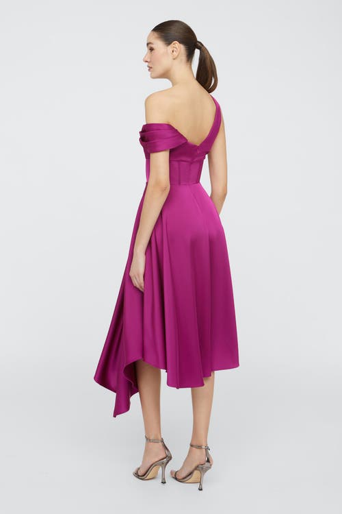 Theia Mirielle One-shoulder Satin Midi Dress In Pink