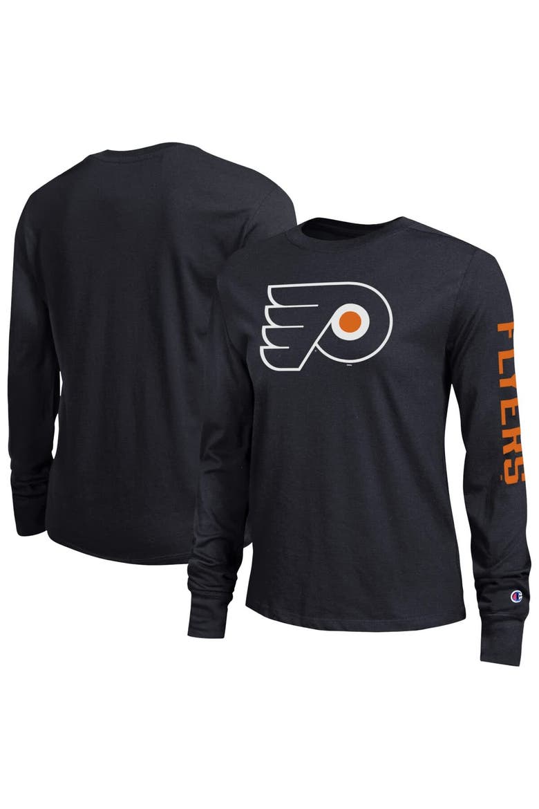 Women's Champion  Black Philadelphia Flyers 2-Hit Long Sleeve T-Shirt, Main, color, Black