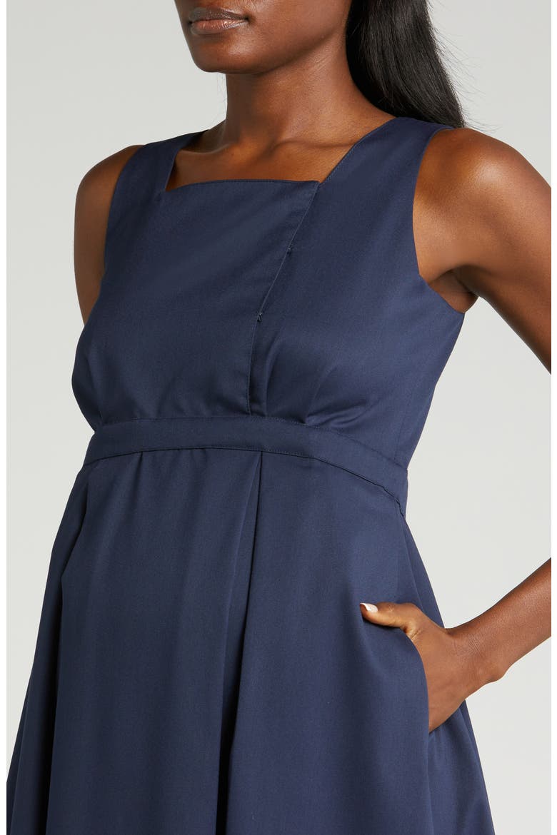 Women's Sleeveless Empire Waist Maternity & Nursing Knee Length Tea Dress in Light Weight Suiting Fabric, Alternate, color, NAVY BLUE