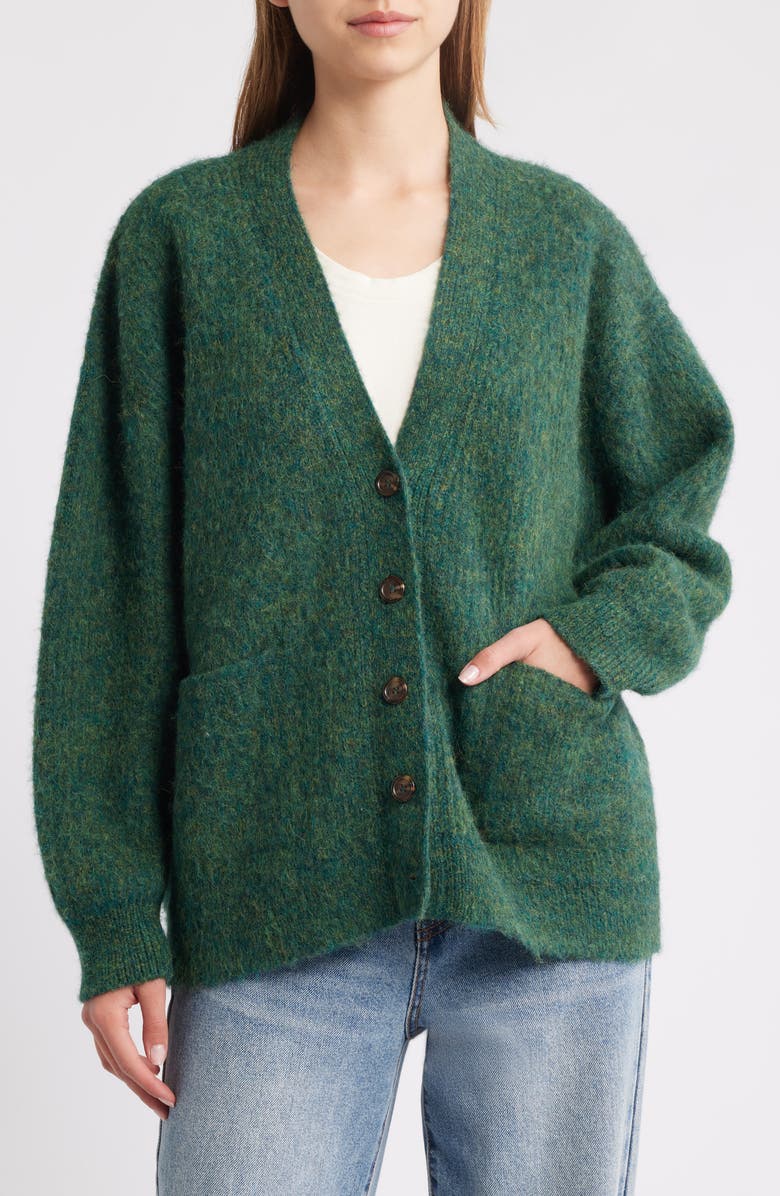 THE GREAT. The Brushed Melange Cardigan, Alternate, color, Meadow Green