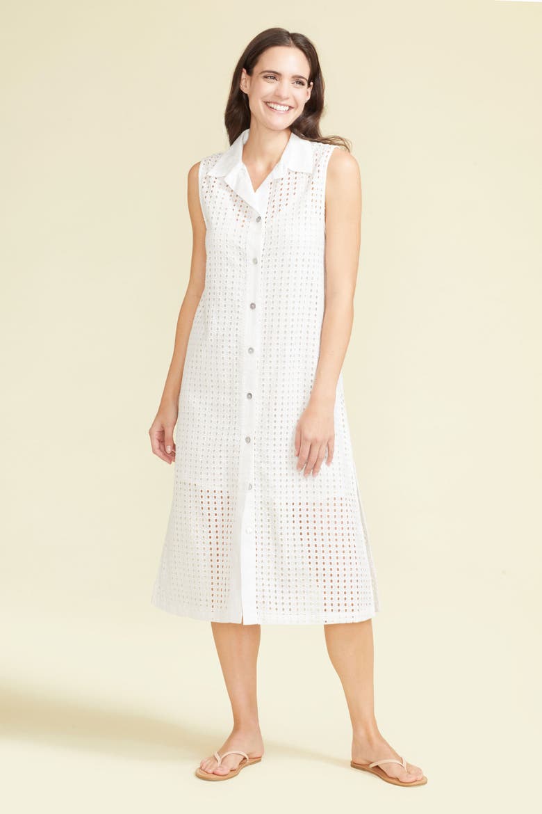 Sofia Sleeveless Shirt Dress with Slip, Alternate, color, White