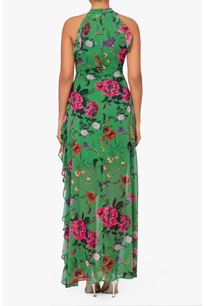 Floral Print Metallic Ruffle Chiffon Gown, Alternate, color, GRN/MULTI