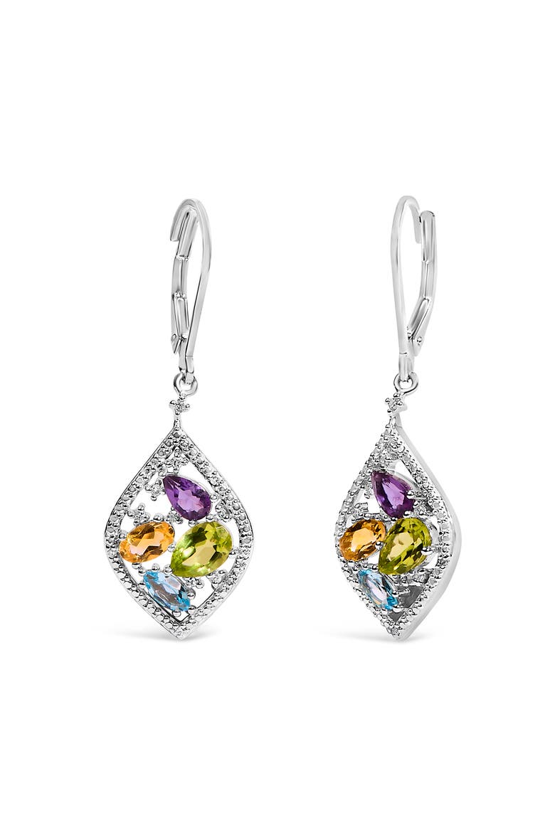 Sterling Silver Diamond Accent Multi Stone Rhombus Drop Earrings, Alternate, color, Silver