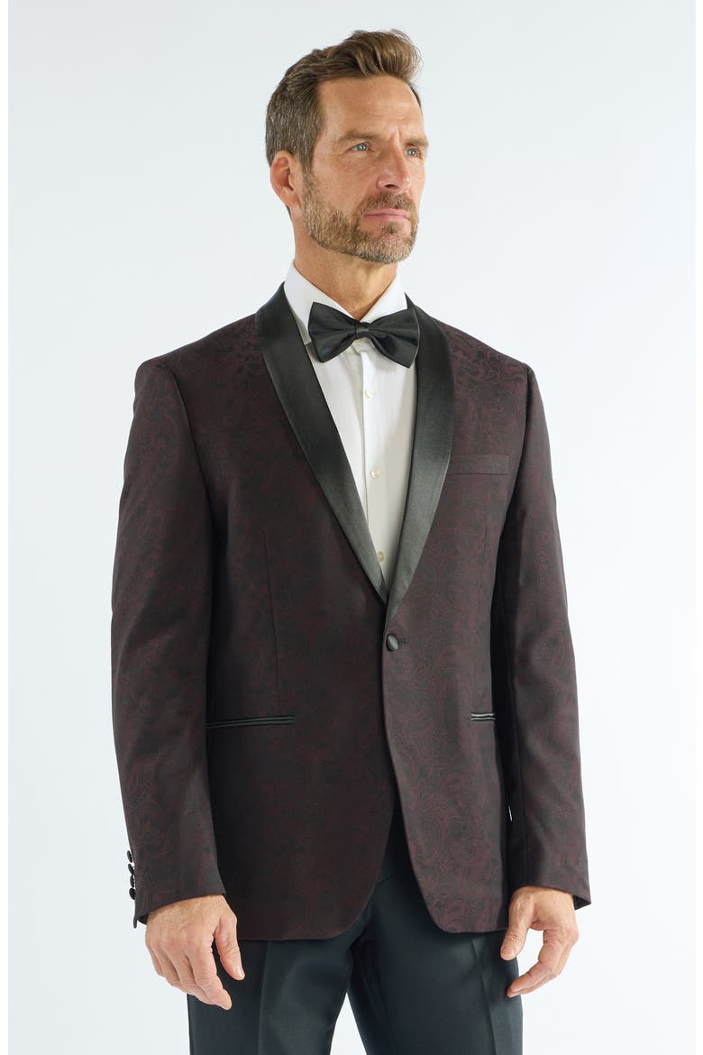 Paisley Jacquard Evening Jacket, Alternate, color, BURGUNDY