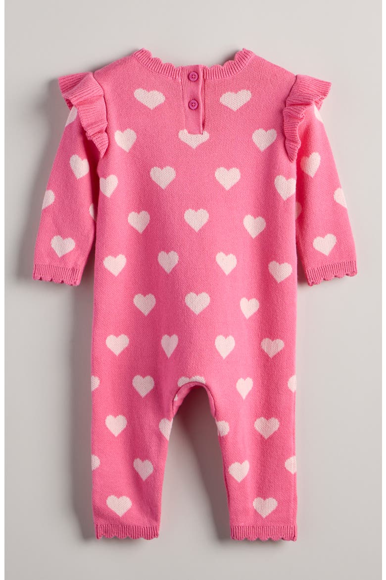 Bow Print Cotton Romper, Alternate, color, PINK AZALEA LOVELY HEARTS