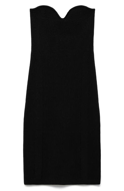 Mango Sweetheart Rib Strapless Sweater Minidress In Black