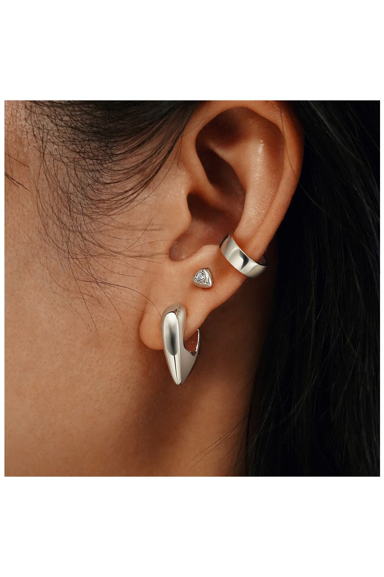 Puffy Shield Huggie Hoop Earrings, Alternate, color, SILVER