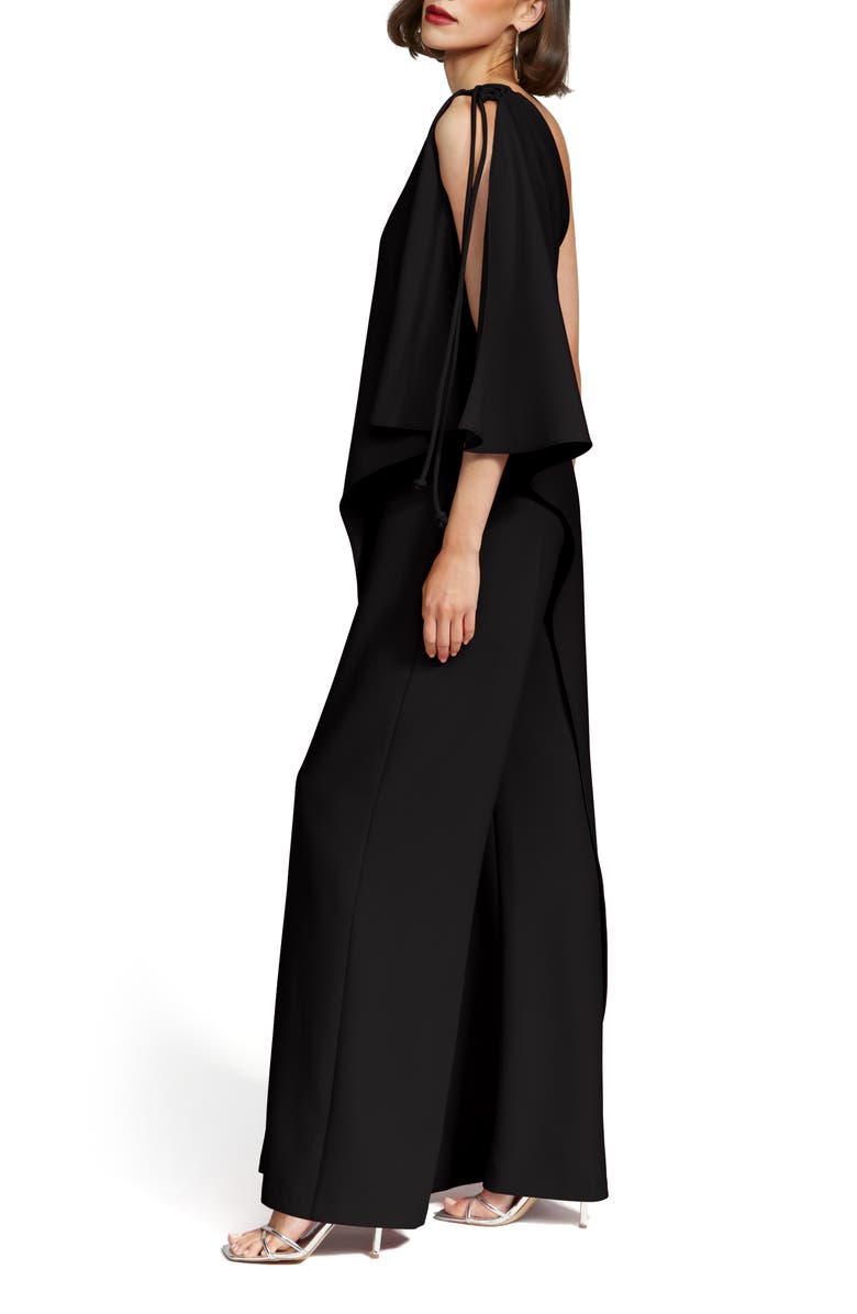 HALSTON Ignacia One-Shoulder Wide Leg Crepe Jumpsuit, Alternate, color, Black