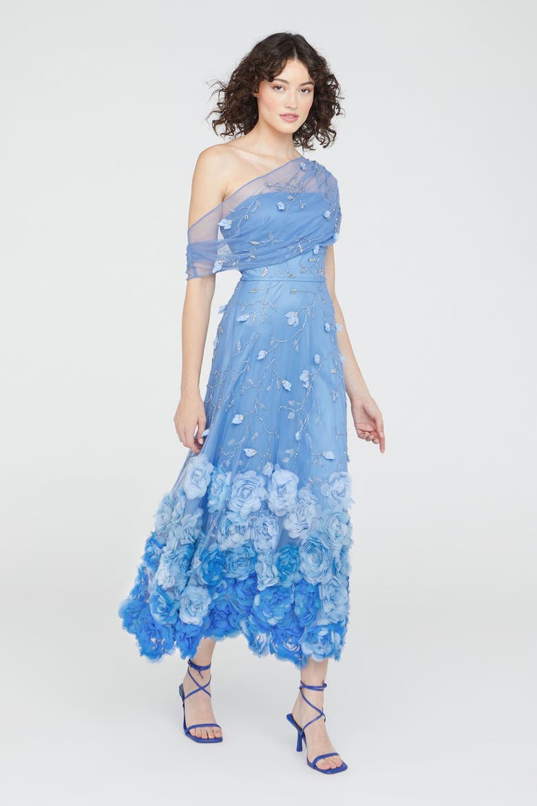 Meredith Floral Dress, Alternate, color, Cornflower Blue