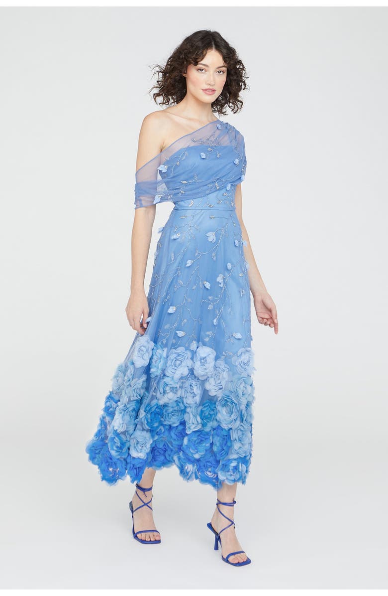 Theia Meredith Floral Dress, Alternate, color, Cornflower Blue