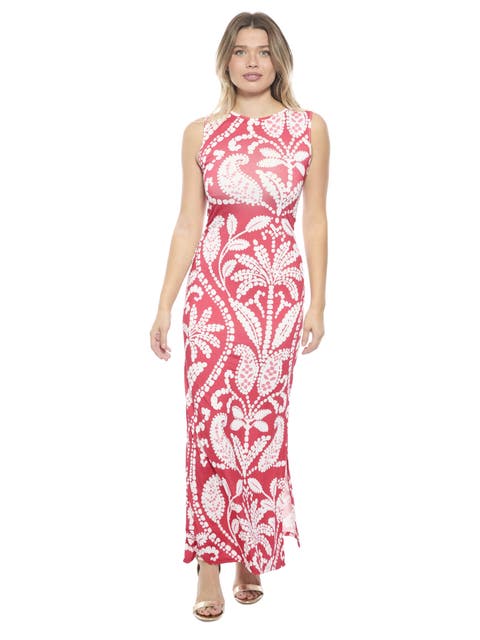 Womens Essential Paisley Sleeveless Side Slit Bodycon A-Line Maxi Dress