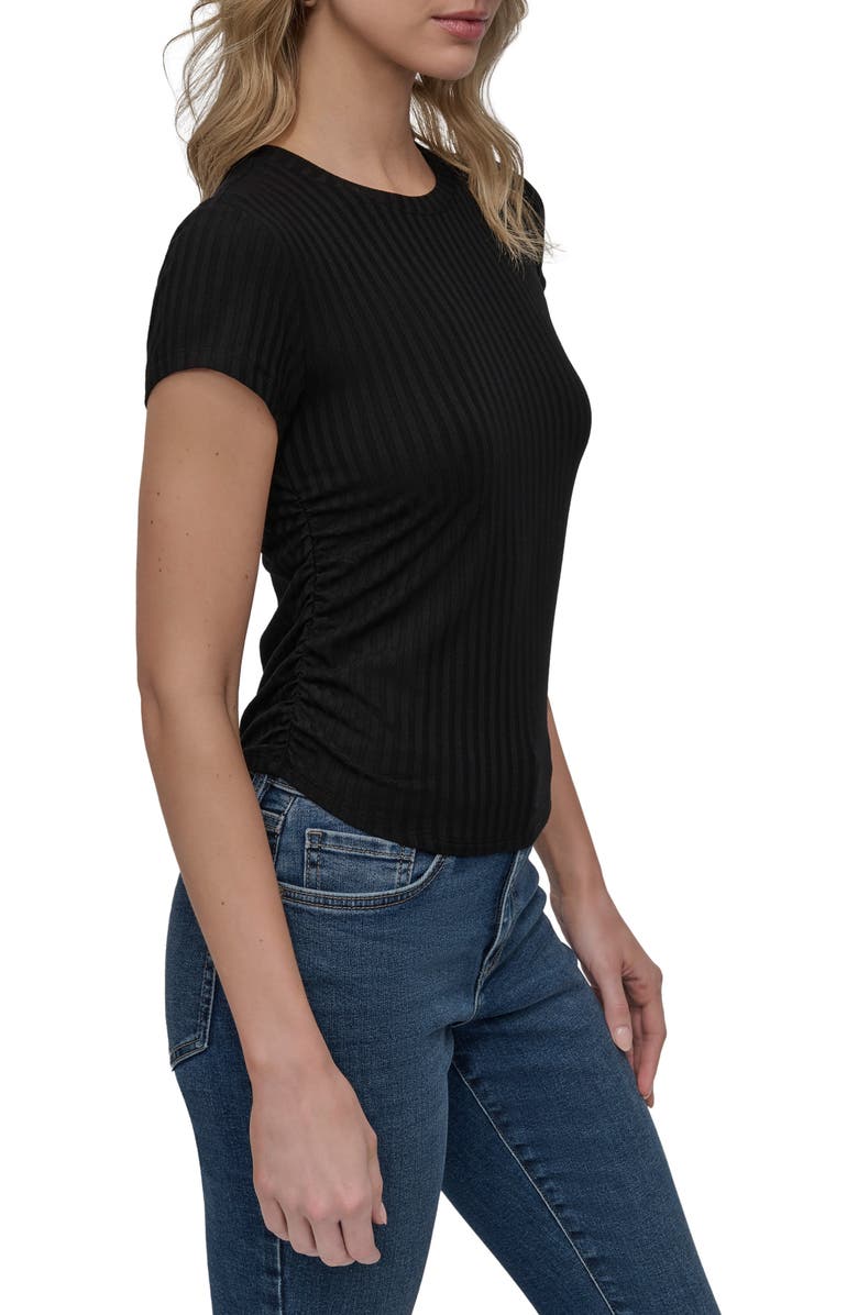 DKNY Jeans Ruched Rib Top, Alternate, color, Black