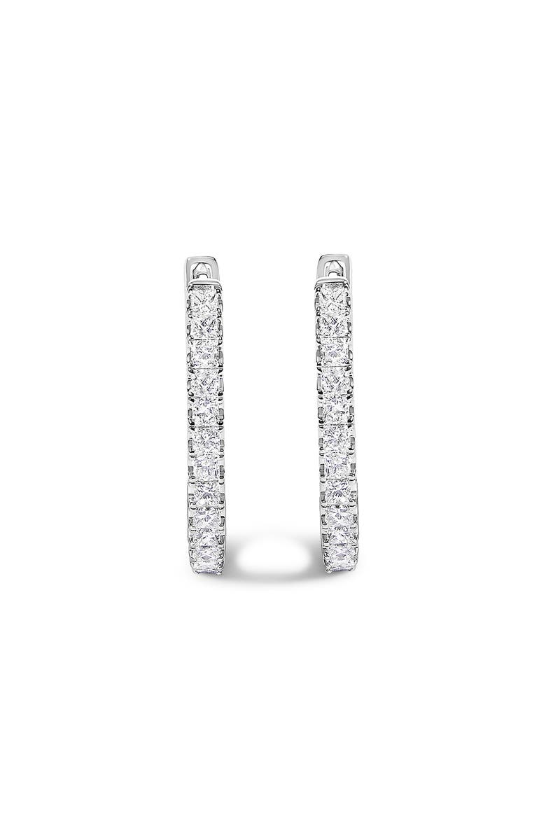 14K White Gold 2.00 Cttw Princess Diamond Inside Out Elongated Hoop Earrings, Alternate, color, White Gold