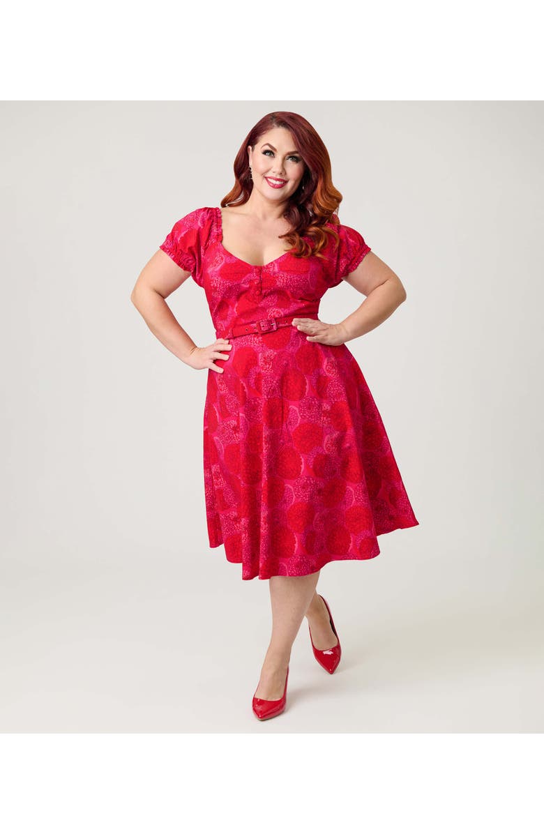 Unique Vintage Plus Size Ohara Swing Dress, Alternate, color, Red 
Pink Flower Print