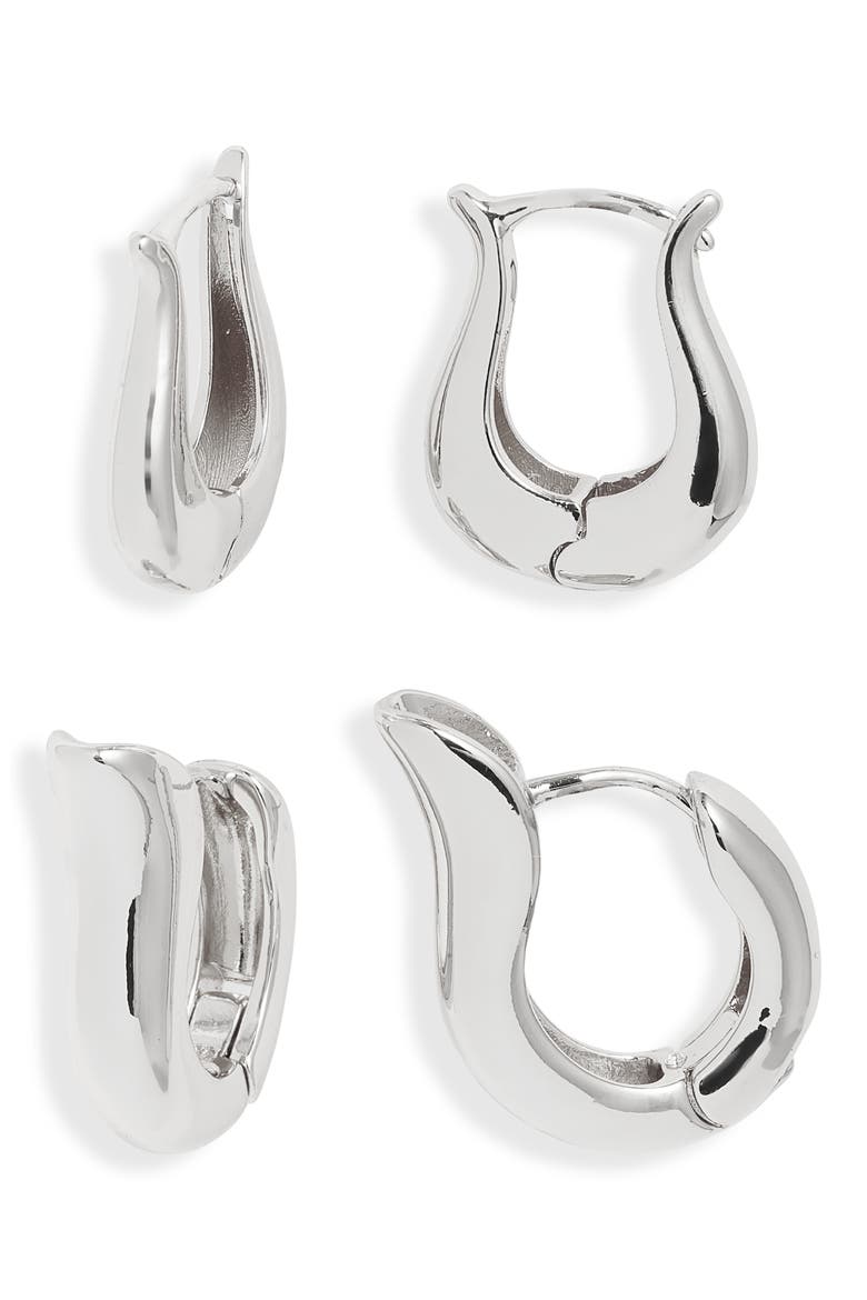Set of 2 Tulip Hoop Earrings, Main, color, SILVER
