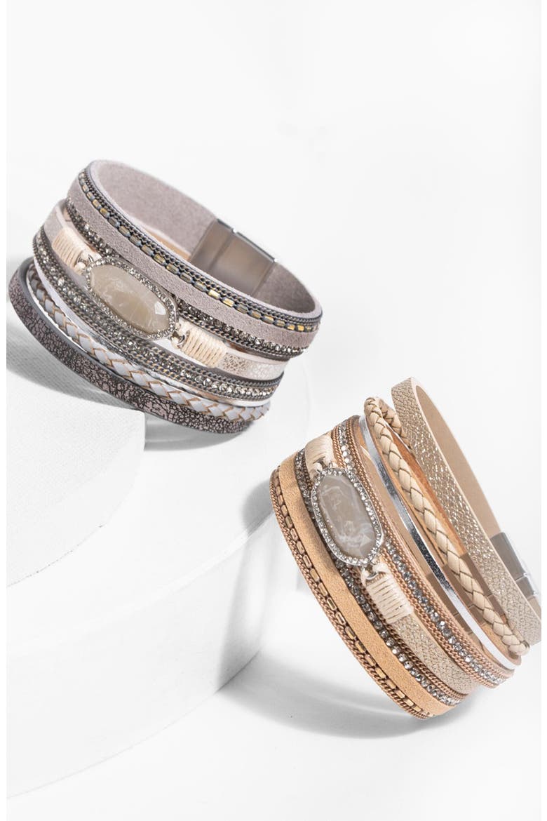 Dazzling Resin Stone Leather Bracelet, Alternate, color, GOLD